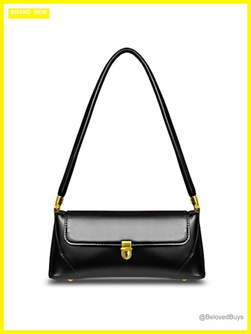Vintage Flat Bottom Shoulder Bag PU Leather Nylon Lining Gold Hardware
